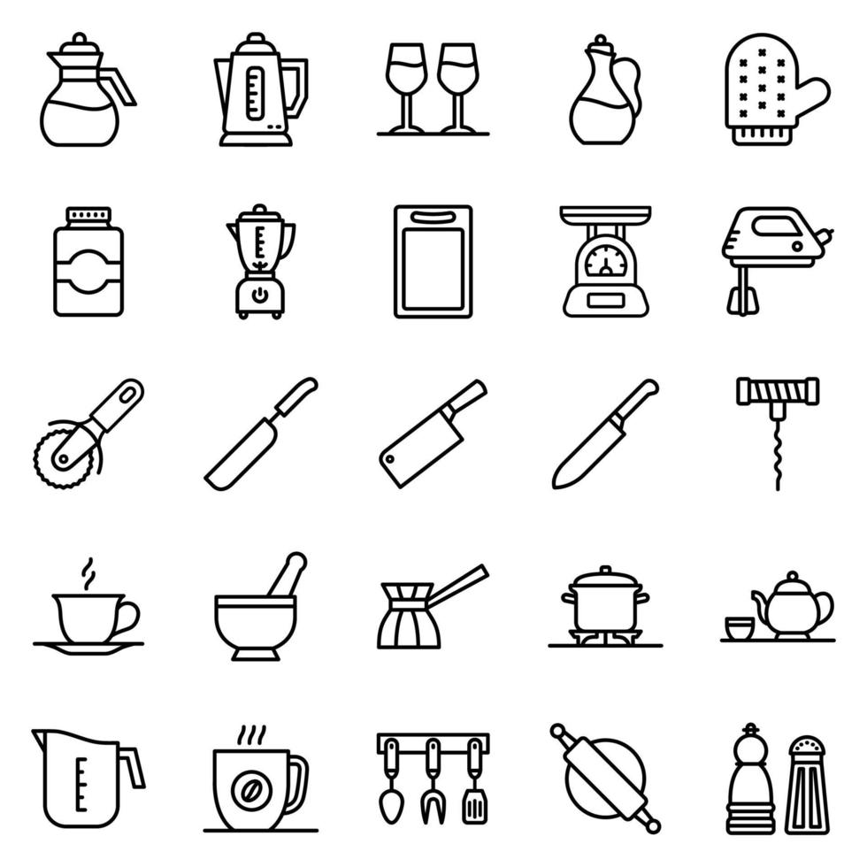 set di icone di cucina - illustrazione vettoriale. vettore