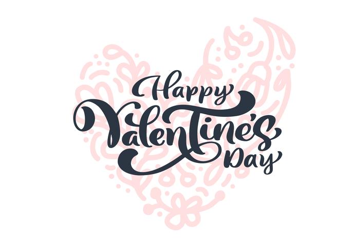 Frase di calligrafia Buon San Valentino con cuori. Iscrizione disegnata a mano di giorno di San Valentino di vettore. Doodle di schizzo di cuore vacanza Disegno cartolina di San Valentino. amo l&#39;arredamento per il web, il matrimonio e la stampa. Illus vettore