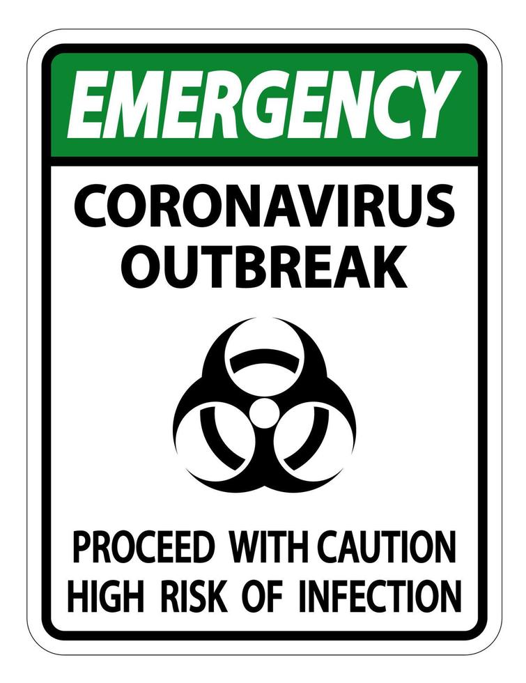 segno di emergenza coronavirus focolaio isolato su sfondo bianco, illustrazione vettoriale