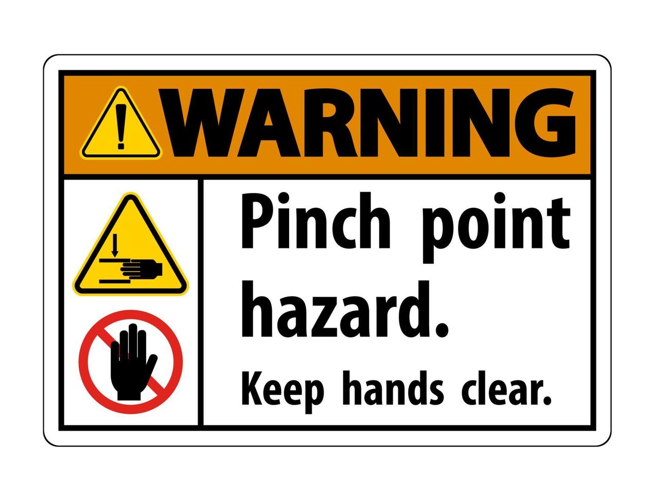 Avvertenza pericolo punto di pizzicamento, tenere le mani chiare simbolo segno isolare su sfondo bianco, illustrazione vettoriale