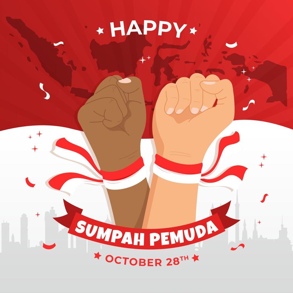 progettazione indonesiana del fondo dell'illustrazione di giorno di sumpah pemuda. indonesiano sumpah pemuda giorno 28 ottobre vettore