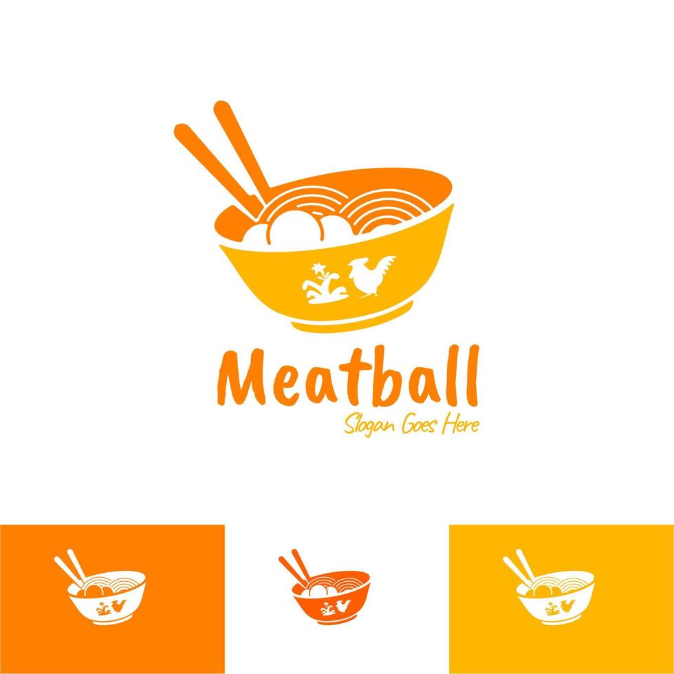 delizioso bakso polpette e noodle ramen samyang ristorante ciotola bacchette cucchiaio logo con carne di pollo mangkuk ayam simbolo icona illustrazione vettore