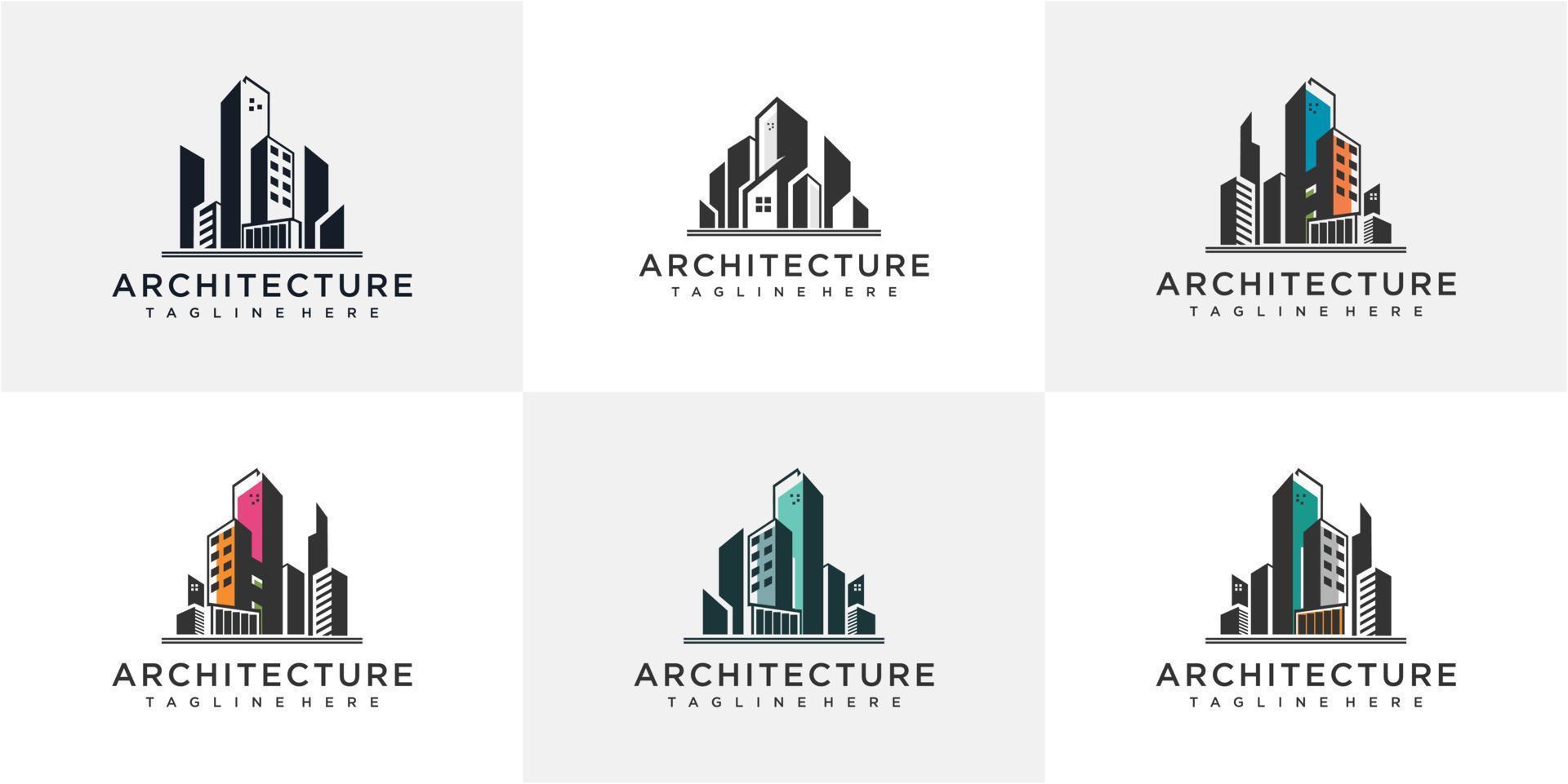 set di modello di progettazione del logo di architettura. collezioni di design del logo di architettura. costruzione logo design vettore