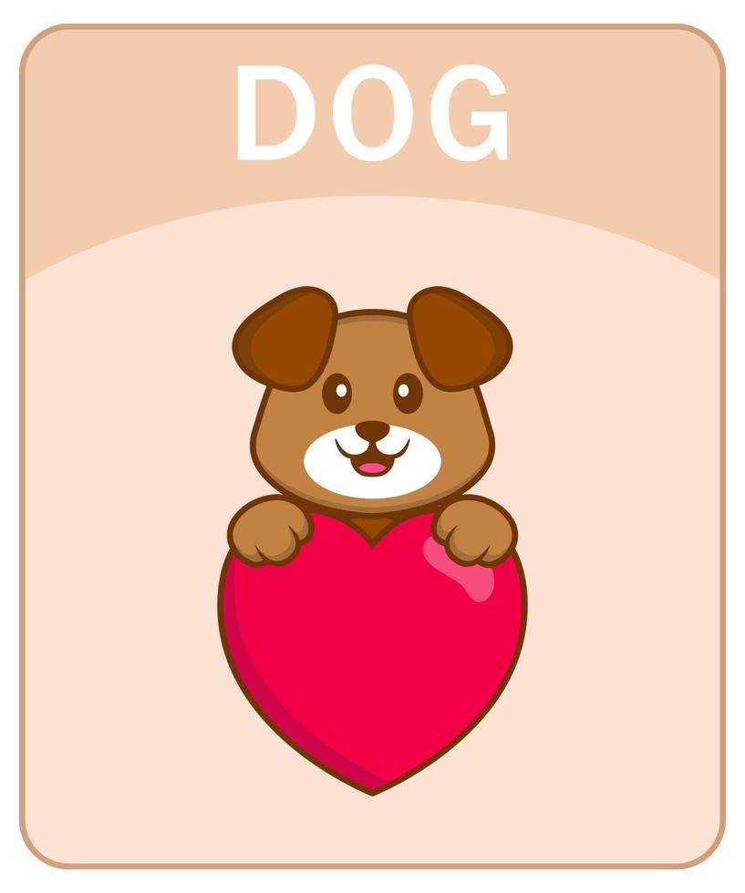 flashcard alfabeto con simpatico personaggio dei cartoni animati di cane. vettore