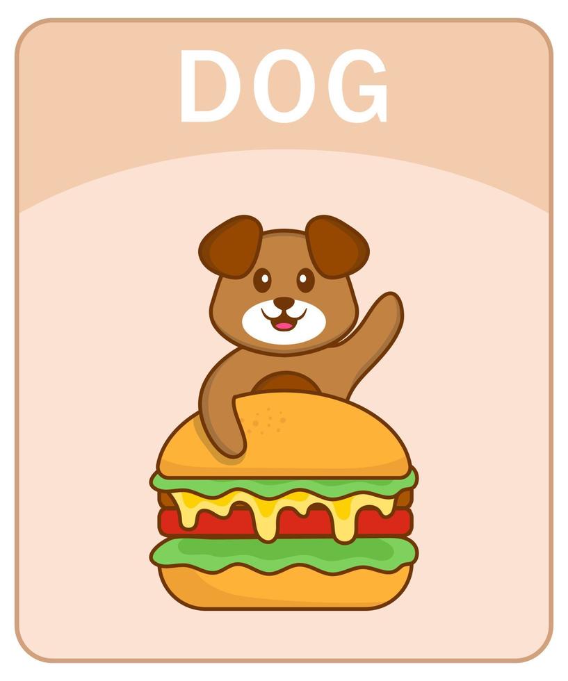 flashcard alfabeto con simpatico personaggio dei cartoni animati di cane. vettore