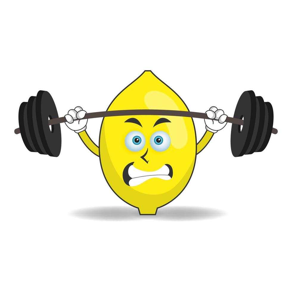 personaggio mascotte di limone con attrezzature per il fitness. illustrazione vettoriale