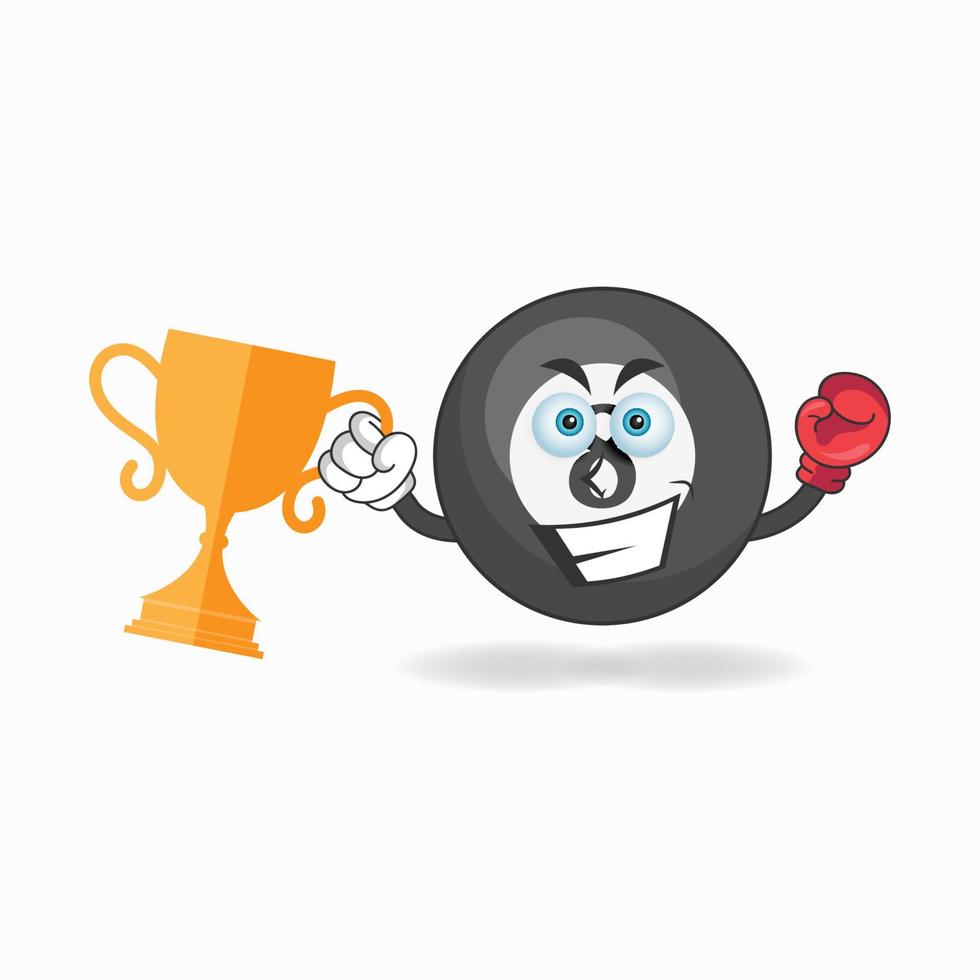 il personaggio mascotte della palla da biliardo vince un trofeo di boxe. illustrazione vettoriale