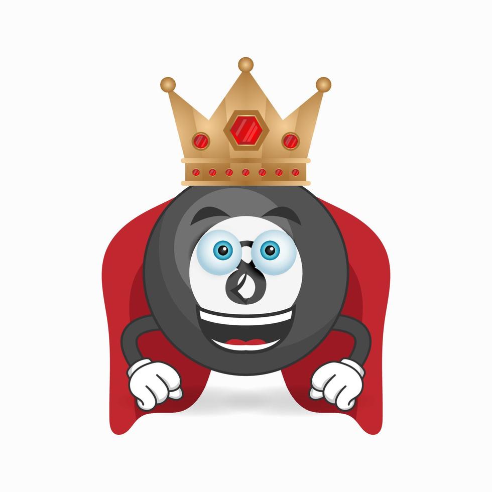 il personaggio mascotte della palla da biliardo diventa un re. illustrazione vettoriale