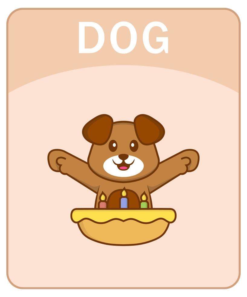 flashcard alfabeto con simpatico personaggio dei cartoni animati di cane. vettore