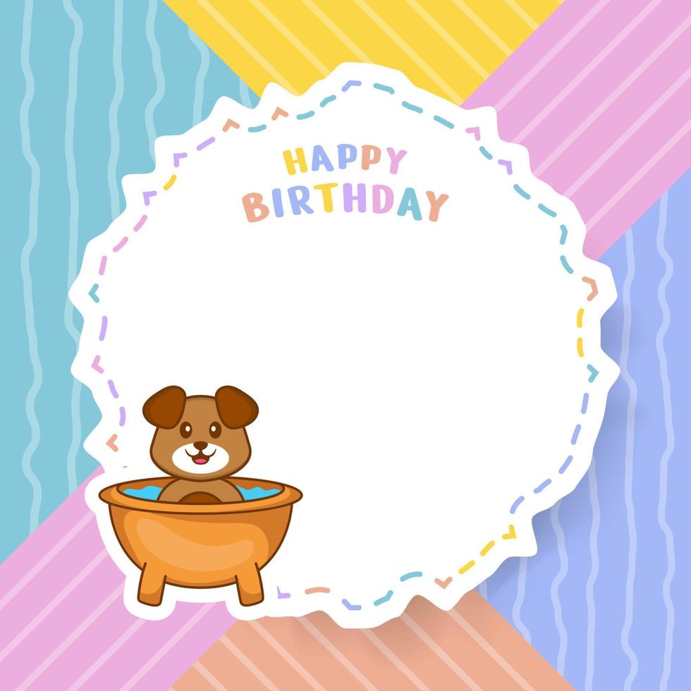 biglietto di auguri di buon compleanno con simpatico personaggio dei cartoni animati di cane. illustrazione vettoriale