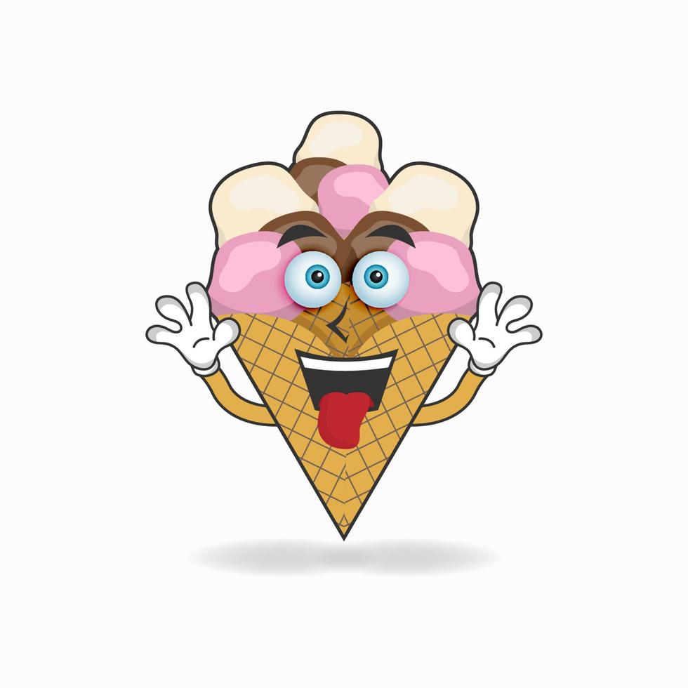 personaggio mascotte gelato con espressione ridente e lingua attaccata. illustrazione vettoriale