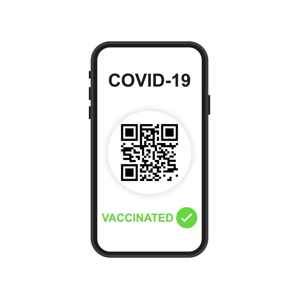 certificato di vaccinazione in smartphone. illustrazione vettoriale in design piatto