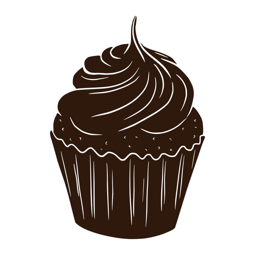 sagoma dolce cupcake. pasticceria gustosa. muffin shadow per adesivi, invito, raccolto, logo, ricetta, menu e decorazione di biglietti di auguri vettore