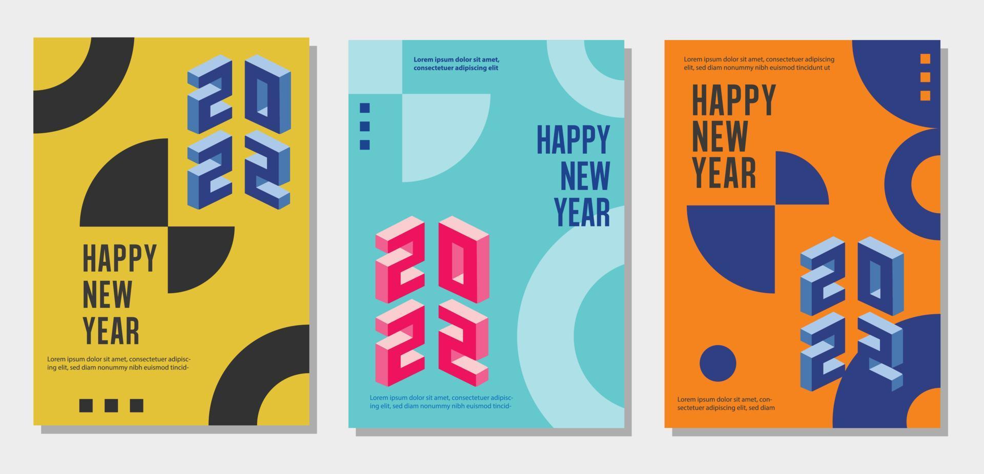 set di concept creativo logo design di poster di felice anno nuovo 2022. modelli di copertina, banner. vettore