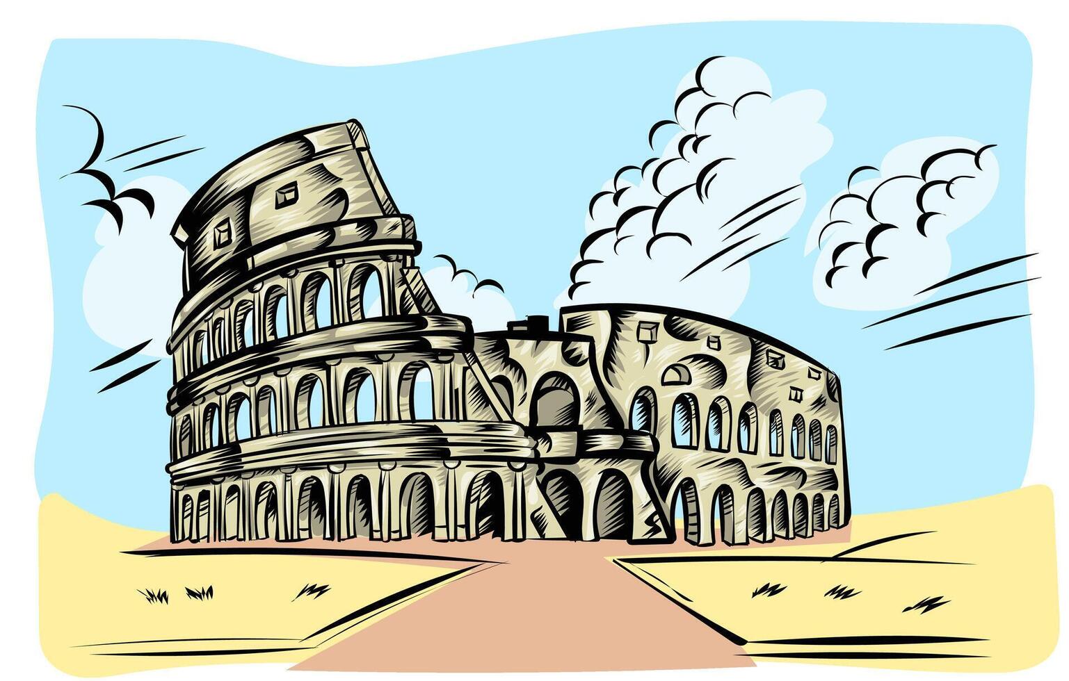 Roma Colosseo mano disegnato su cielo sfondo icona. vettore illustrazione