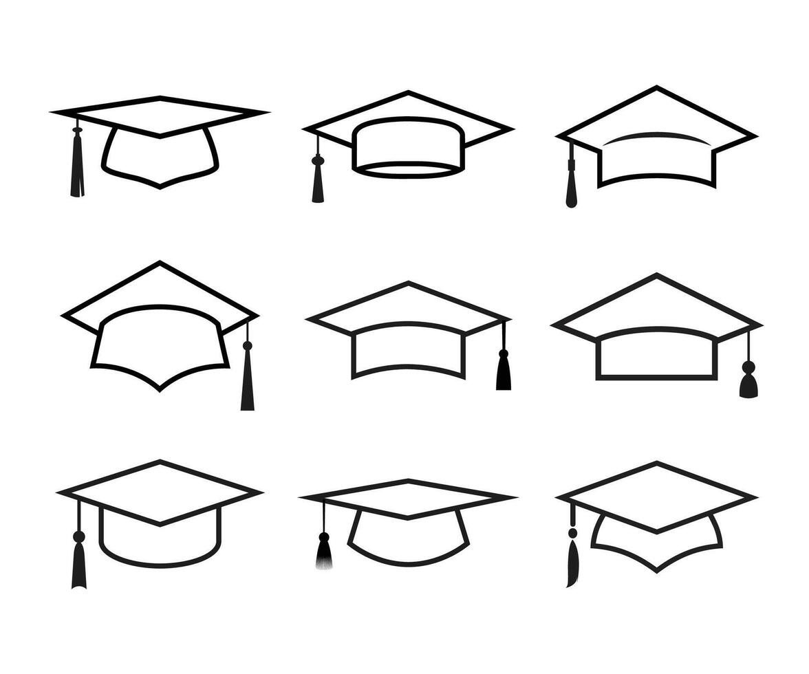 accademico la laurea berretto icona impostato vettore illustrazione