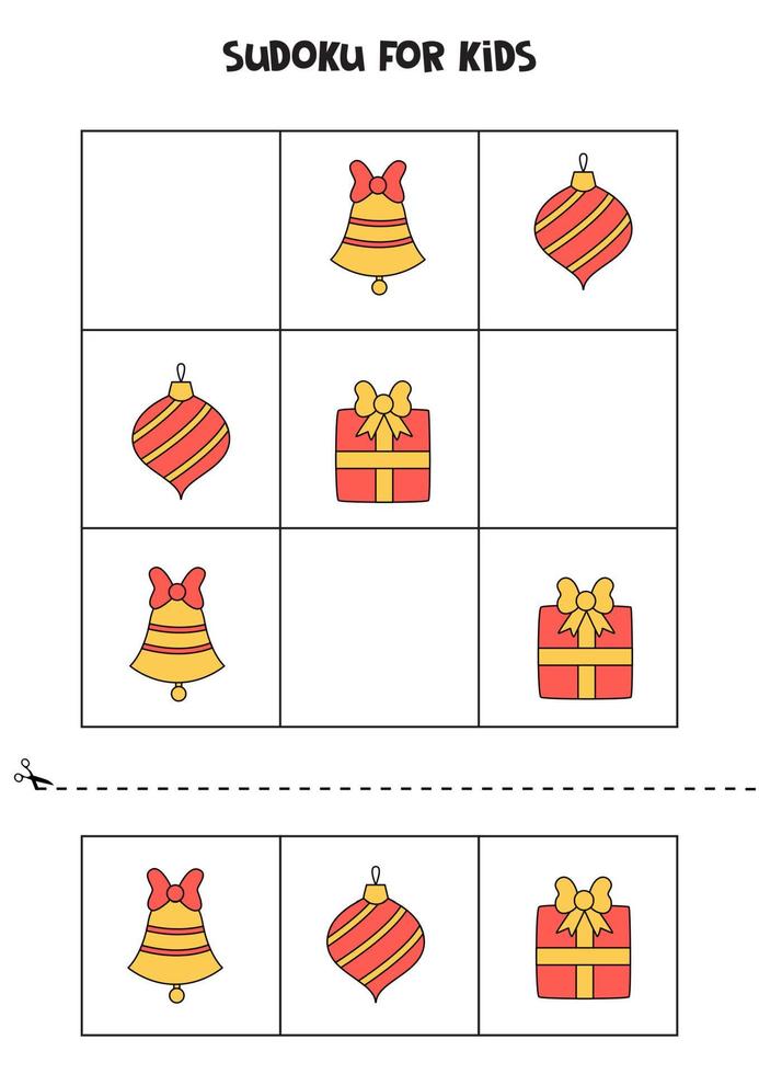 gioco di sudoku per bambini con immagini di natale. vettore