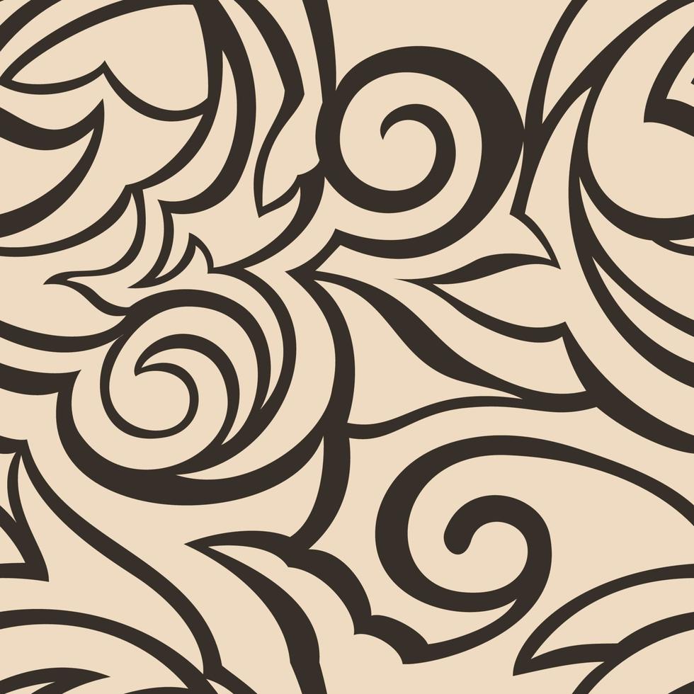 trama vettoriale di colore beige isolato su sfondo marrone. spirali e forme astratte spezzate. motivo floreale per tessuti o confezioni. ornamento con con tagli.