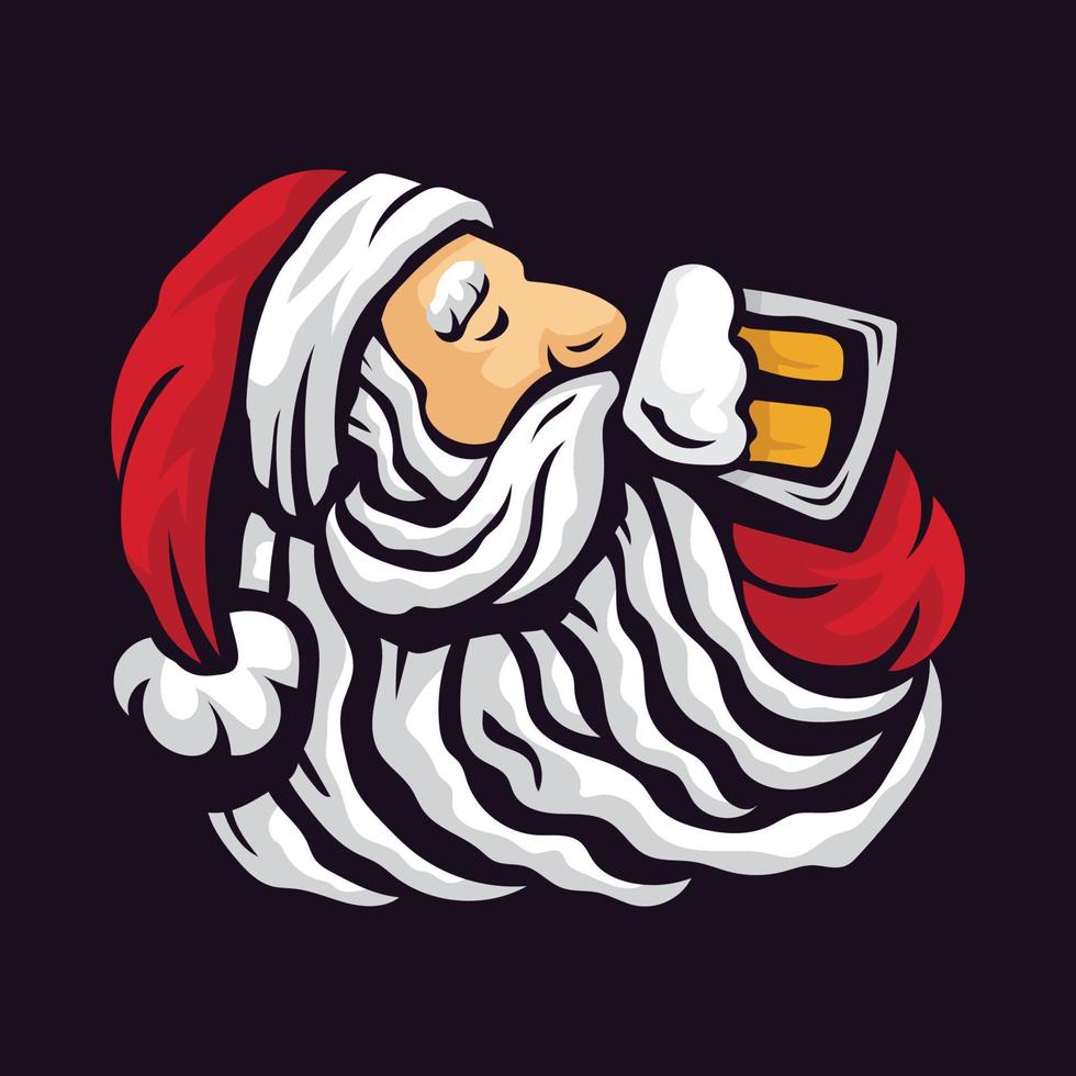 Babbo Natale che beve birra illustrazione vettoriale. festeggia il nuovo anno e buon natale vettore