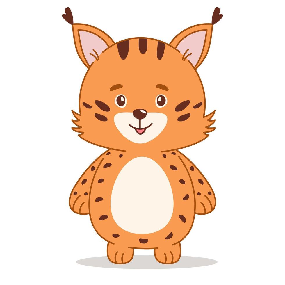 cartone animato carino lince. kawaii stile divertente lince rossa personaggio vettore