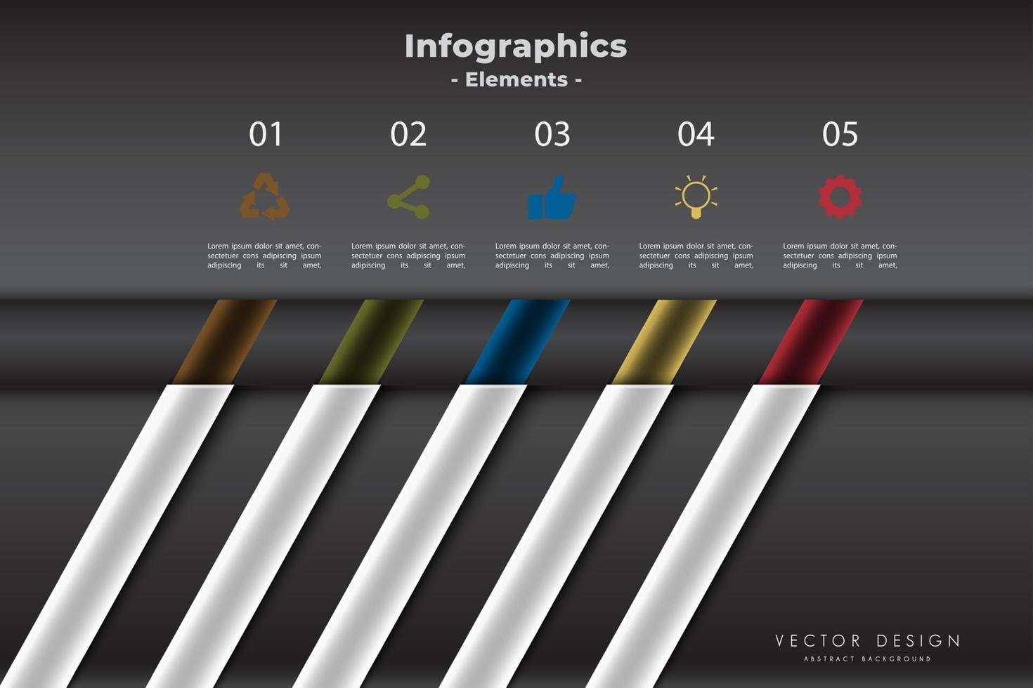 elemento di design modello infografica con pulsante tubo e sfondo scuro vettore