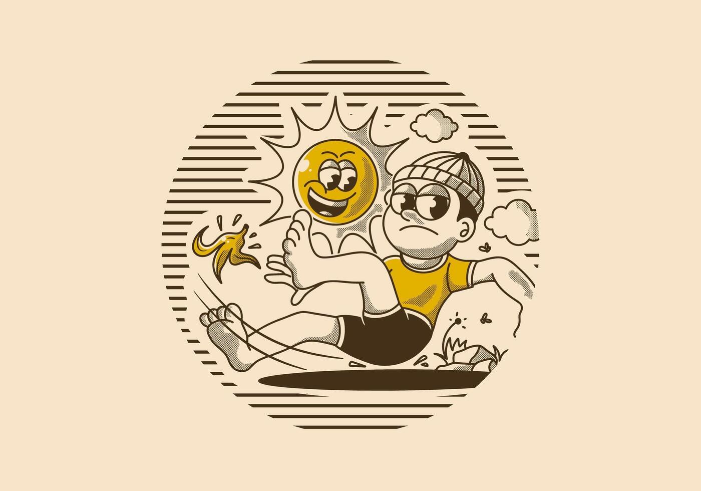 Vintage ▾ illustrazione di un' ragazzo caduta su un' Banana sbucciare vettore