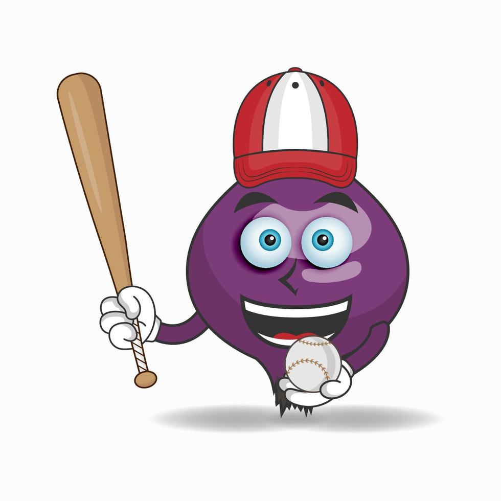 personaggio mascotte cipolla viola con attrezzatura da baseball. illustrazione vettoriale