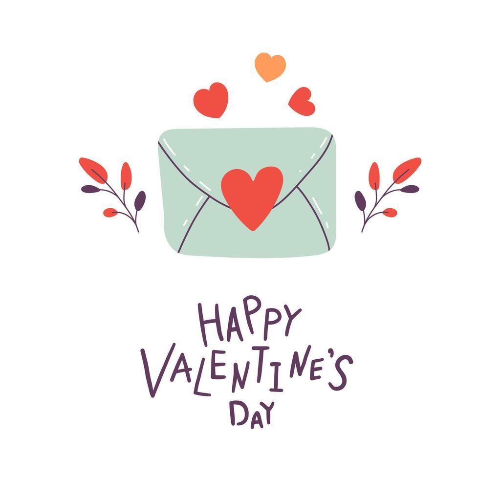 san valentino giorno carta. lettera con cuore con dichiarazione di amore e mano lettering su bianca sfondo. piatto stile. cartone animato vettore illustrazione