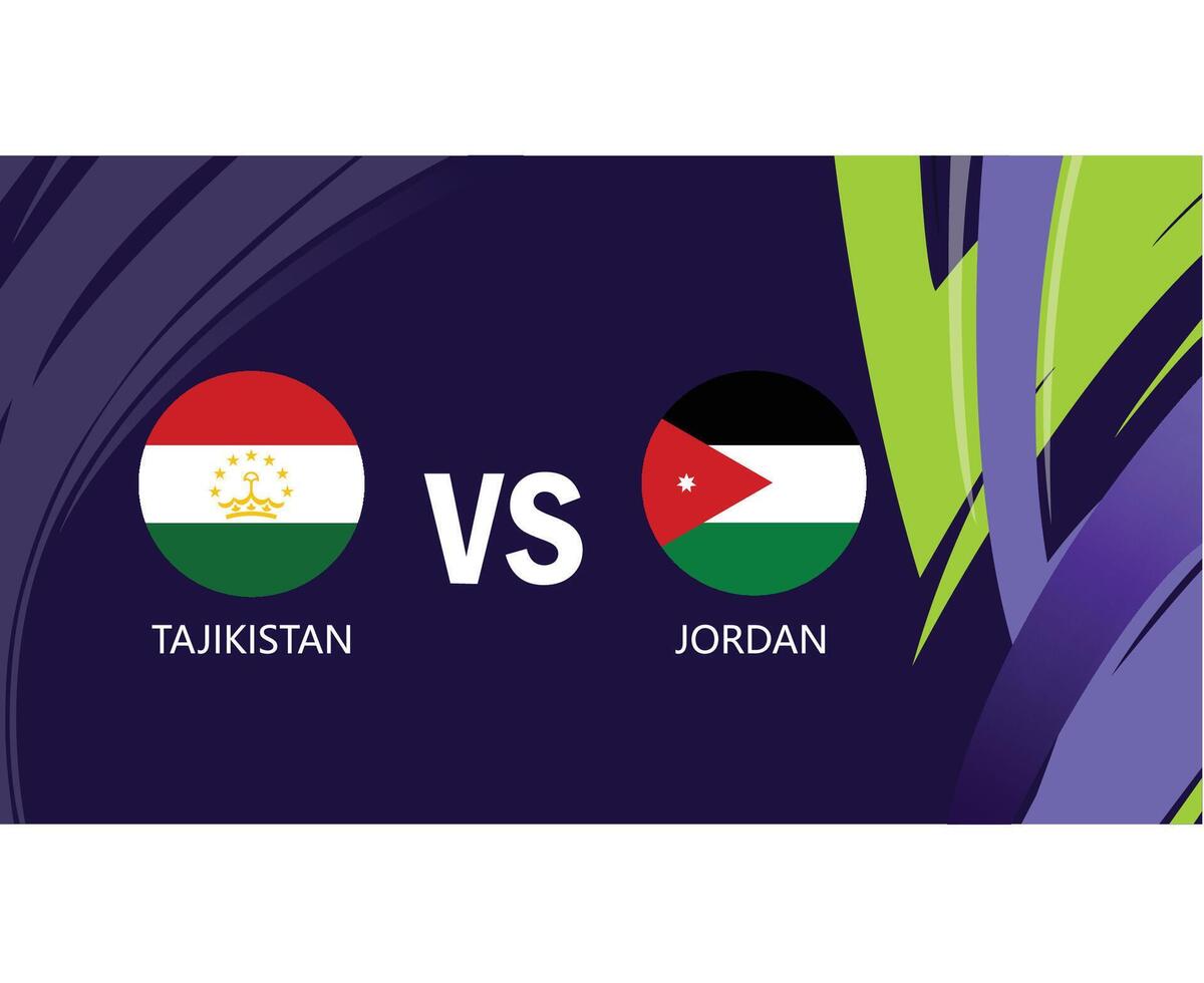 tagikistan e giordania incontro bandiere emblemi asiatico nazioni 2023 squadre paesi asiatico calcio simbolo logo design vettore illustrazione