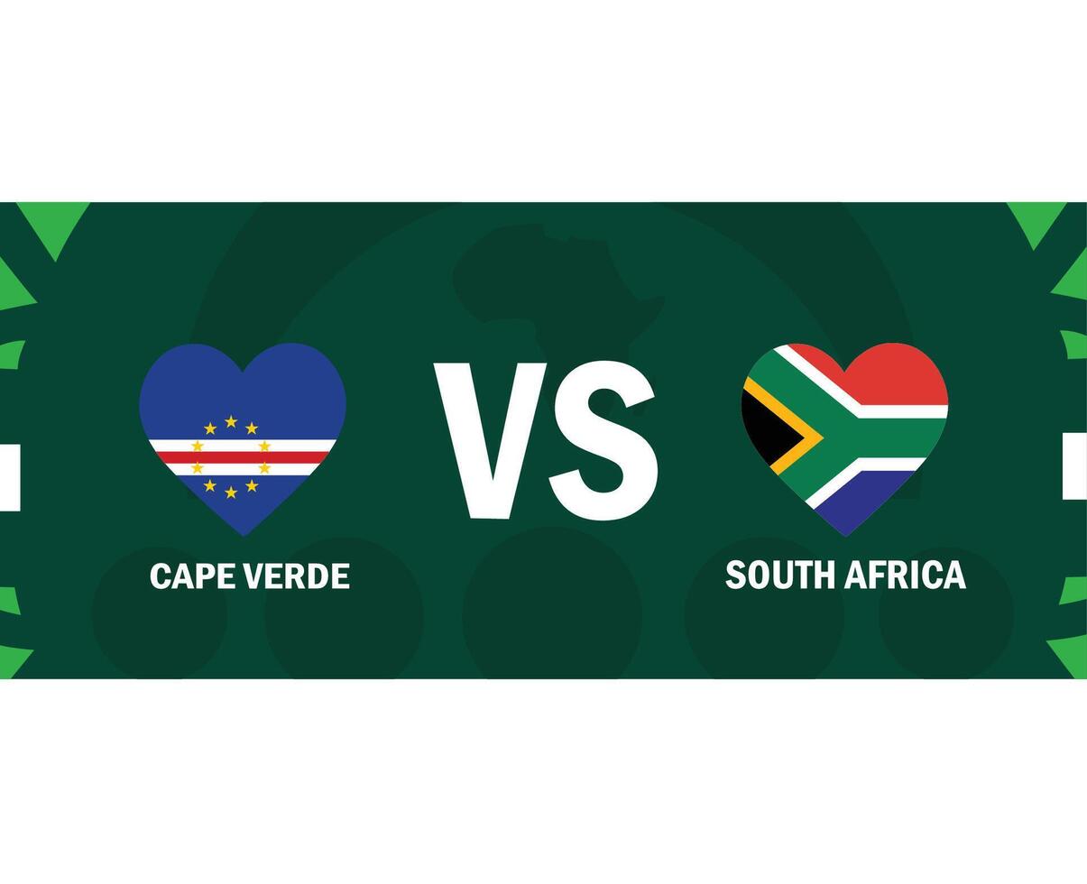 capo verde e Sud Africa incontro bandiere cuore africano nazioni 2023 emblemi squadre paesi africano calcio simbolo logo design vettore illustrazione
