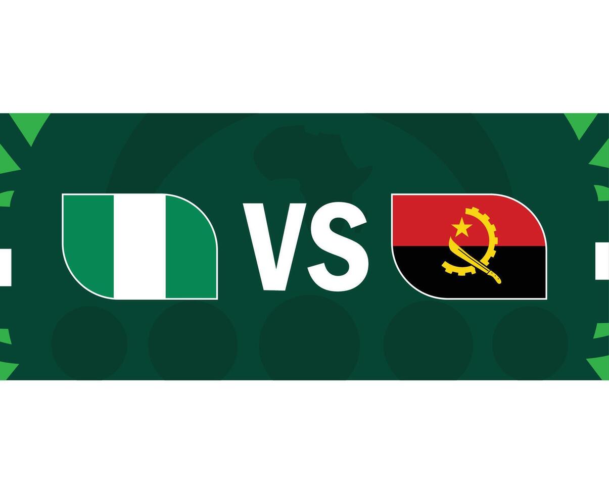 Nigeria e angola incontro bandiere africano nazioni 2023 emblemi squadre paesi africano calcio simbolo logo design vettore illustrazione