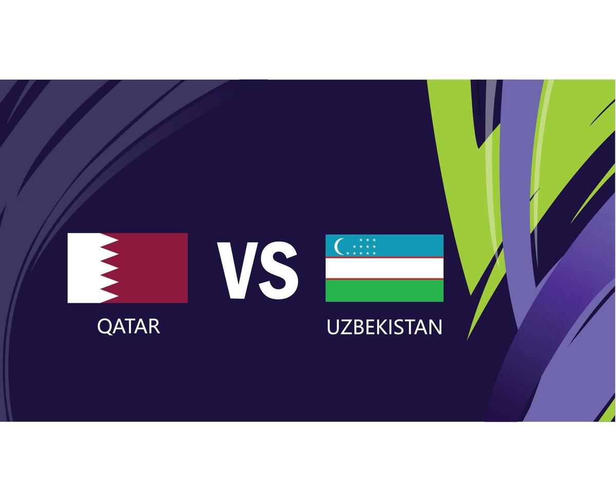 Qatar e Uzbekistan incontro bandiere asiatico nazioni 2023 emblemi squadre paesi asiatico calcio simbolo logo design vettore illustrazione