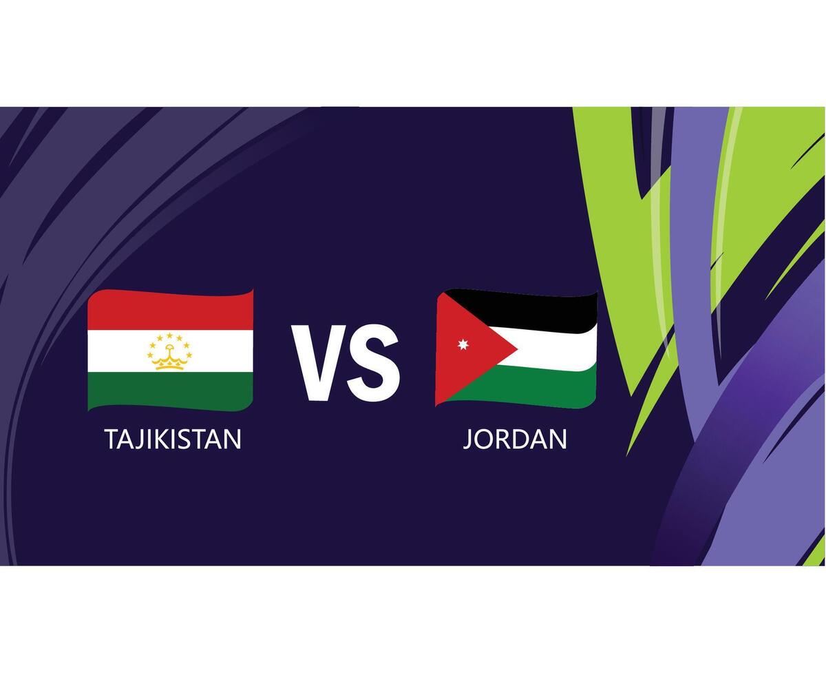 tagikistan e giordania incontro bandiere nastro asiatico nazioni 2023 emblemi squadre paesi asiatico calcio simbolo logo design vettore illustrazione