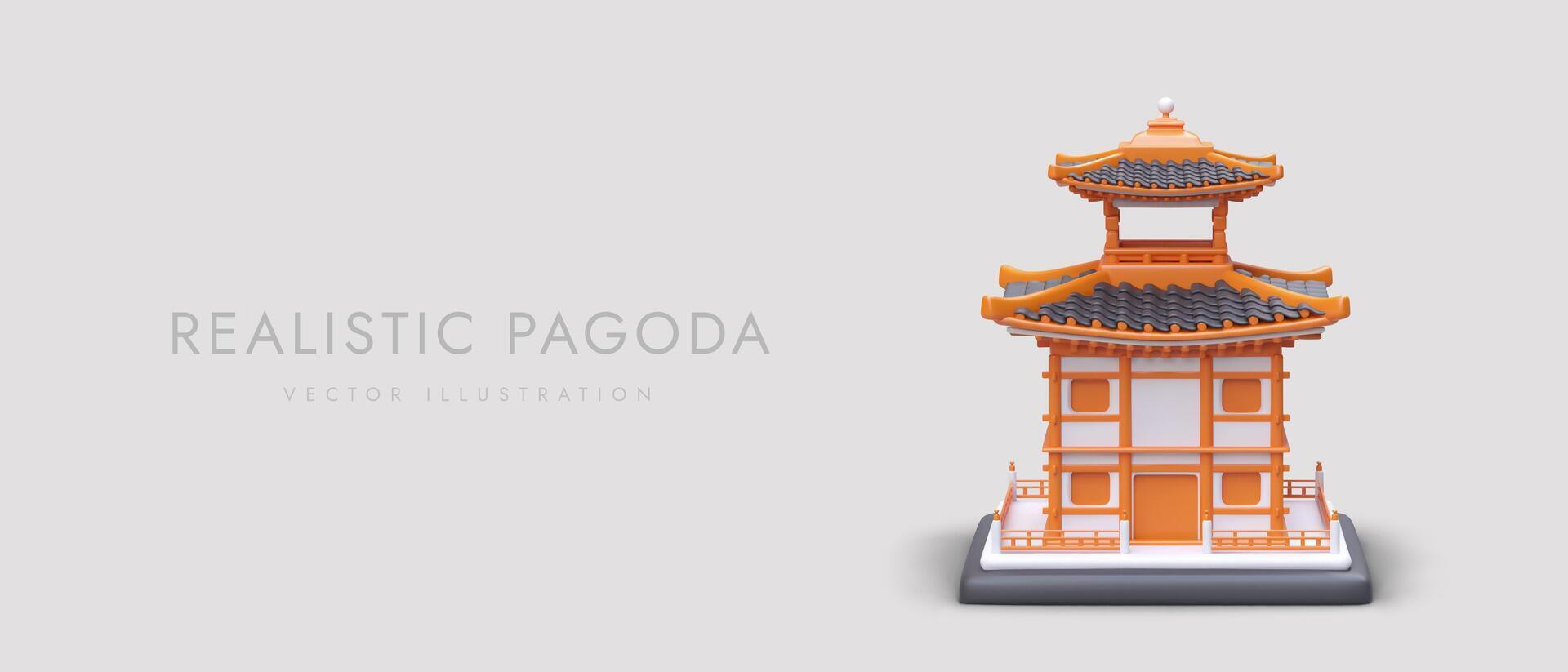 3d colorato pagoda su grigio striscione. sacro costruzione, asiatico cultura vettore