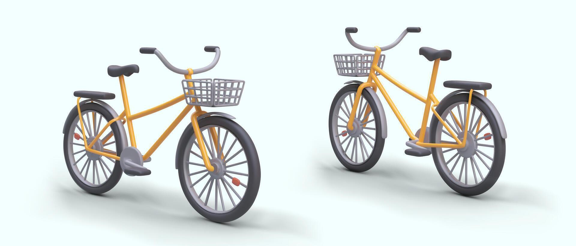 città Bici con shopping cesti. 3d Immagine di moderno personale veicolo vettore