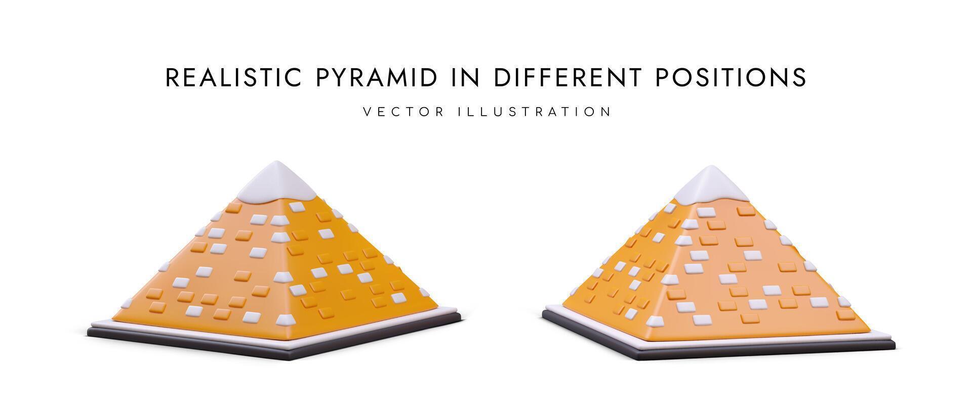 pubblicità manifesto, atterraggio pagina con 3d realistico piramide nel diverso posizioni vettore