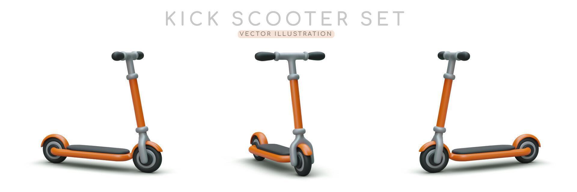 impostato di 3d calcio scooter. davanti e lato Visualizza. moderno ecologico veicoli per in movimento in giro città vettore