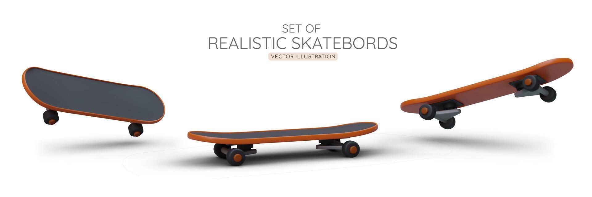 realistico skateboard a partire dal diverso angoli. Visualizza di tavola a partire dal sopra, lato, sotto vettore