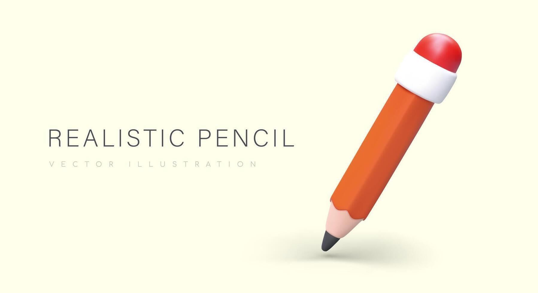 3d vettore illustrazione con realistico arancia matita. manifesto per Stazionario memorizzare o arte studio
