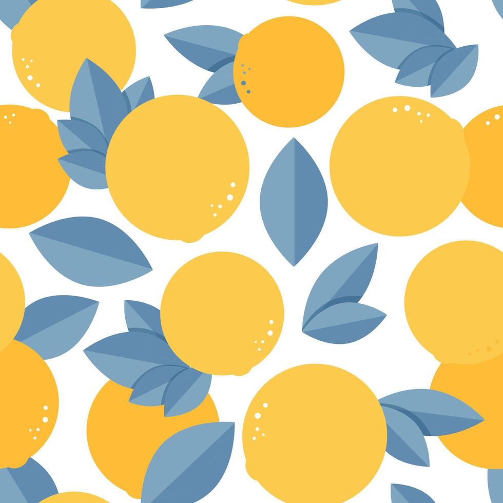 senza soluzione di continuità vettore modello di geometrico arance con blu le foglie su un' bianca sfondo