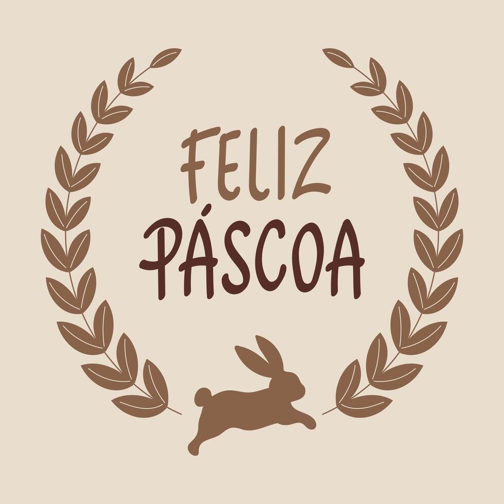 contento Pasqua lettering nel portoghese nel un' telaio con un' coniglietto. calligrafico iscrizione. saluto carta, logo, tipografico disegno, Stampa. vettore