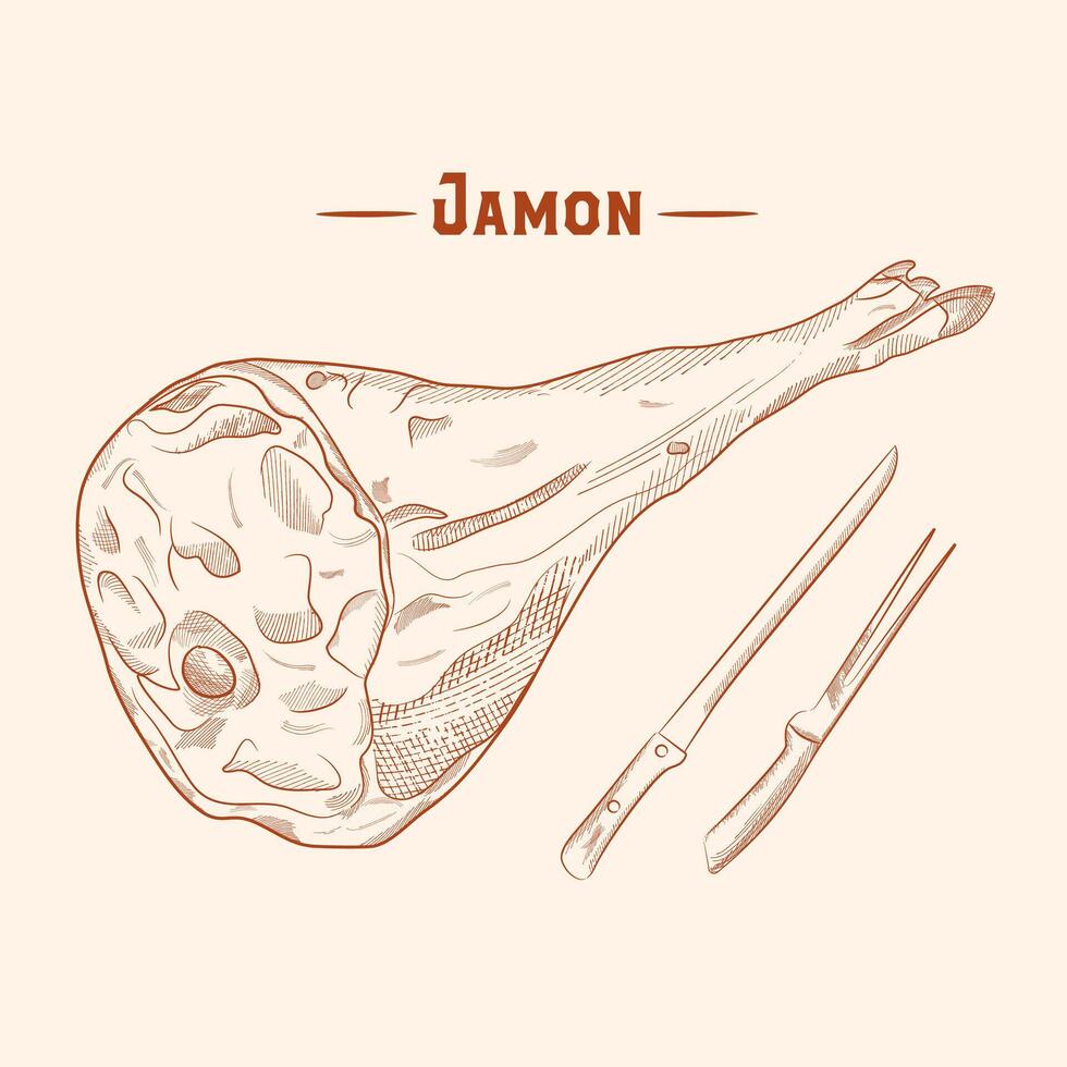 mano disegnato jamon. buongustaio carne. isolato delizioso incisione schizzo. asciutto guarito azienda agricola naturale Prodotto. Maiale nero e bianca disegno. vettore ristorante menù elemento illustrazione