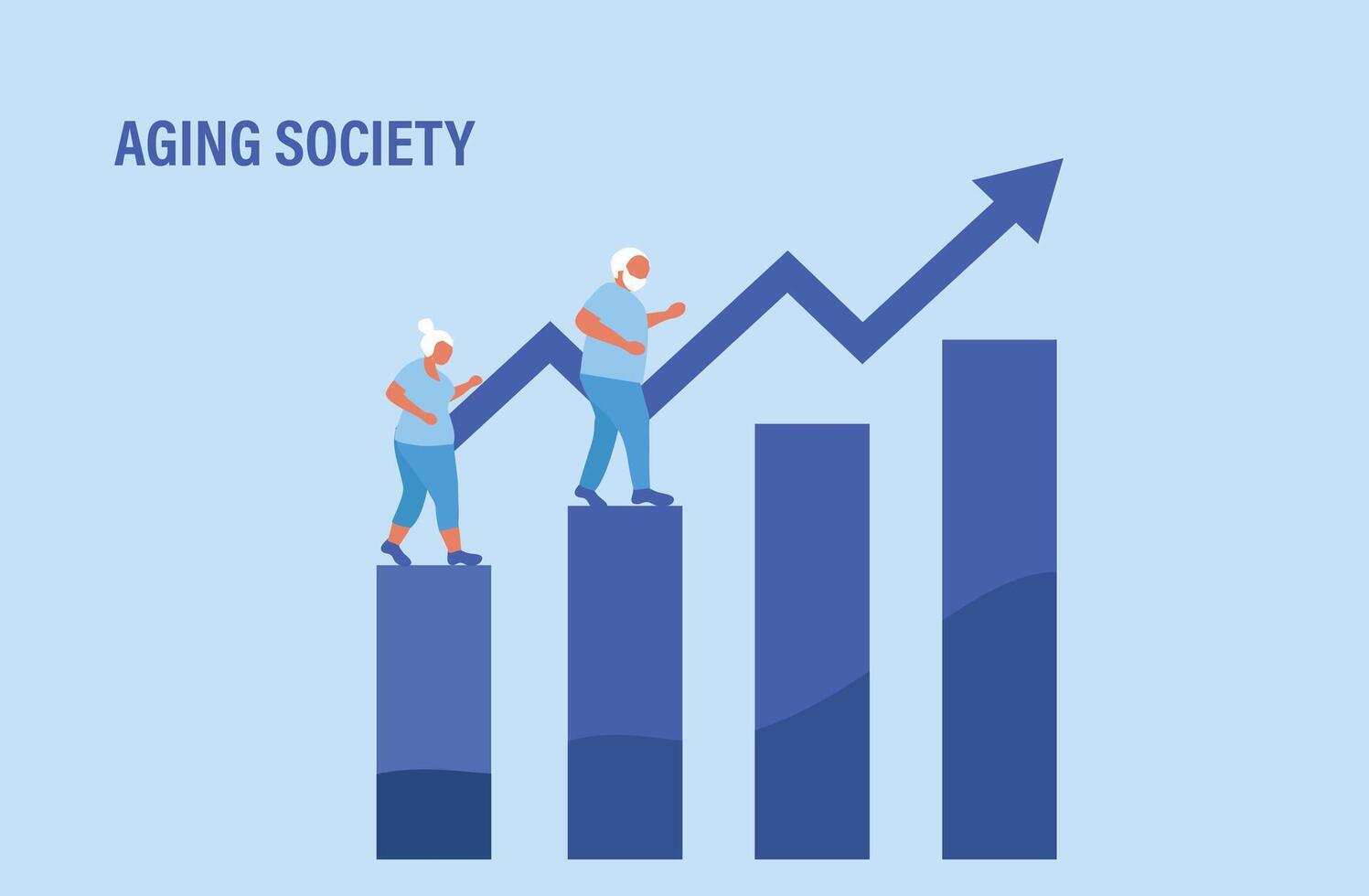 invecchiamento società concetto, mondo popolazione invecchiamento perché di Basso nascita. crescente anziano anziano persone vettore illustrazione