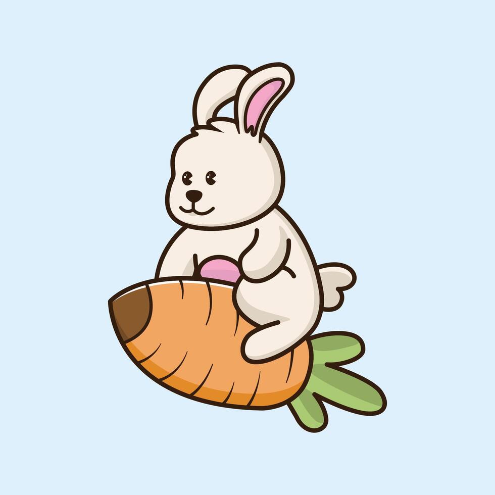 coniglio volante con razzo carota cartone animato illustrazione vettore