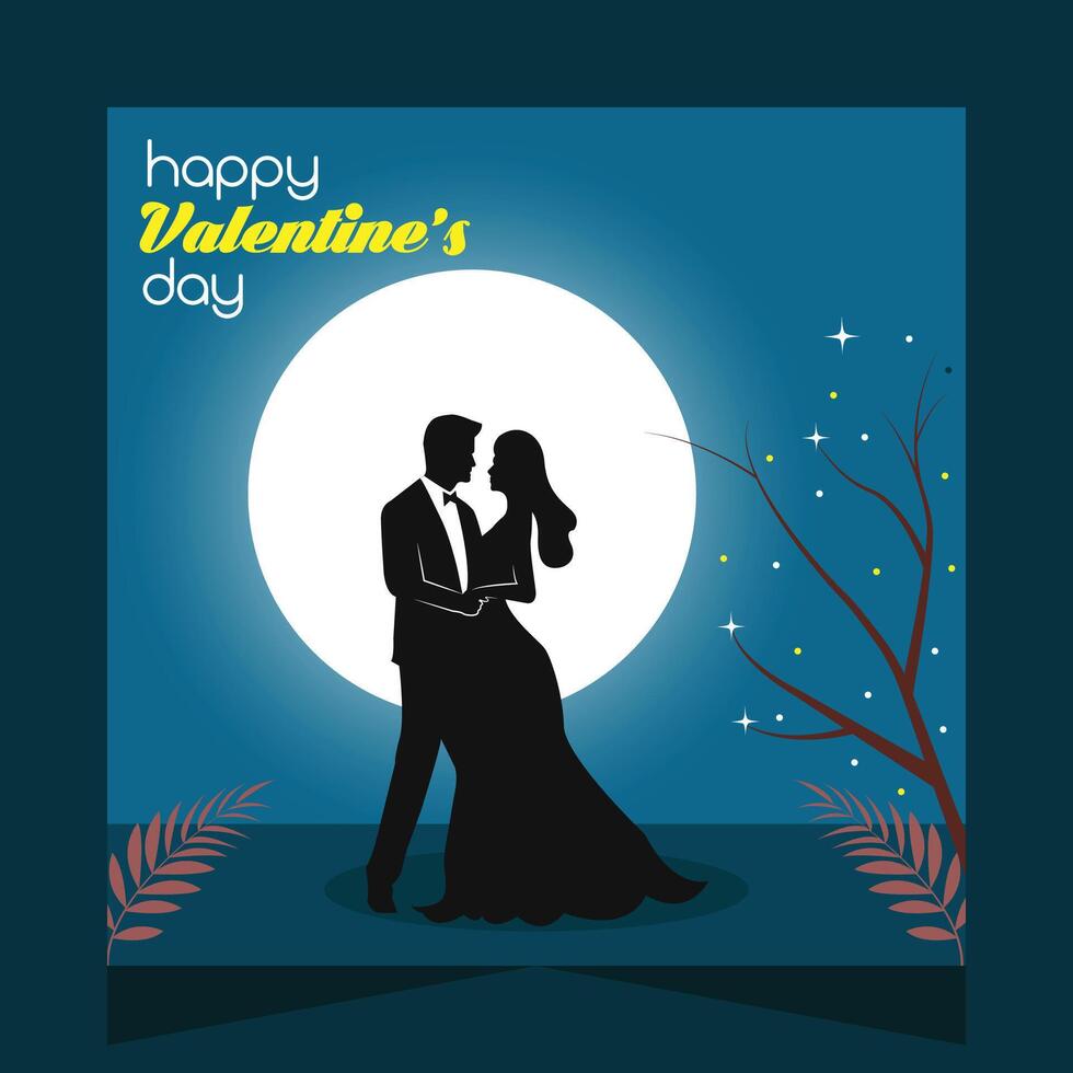 contento San Valentino giorno romantico coppia festa nel Luna sfondo vettore