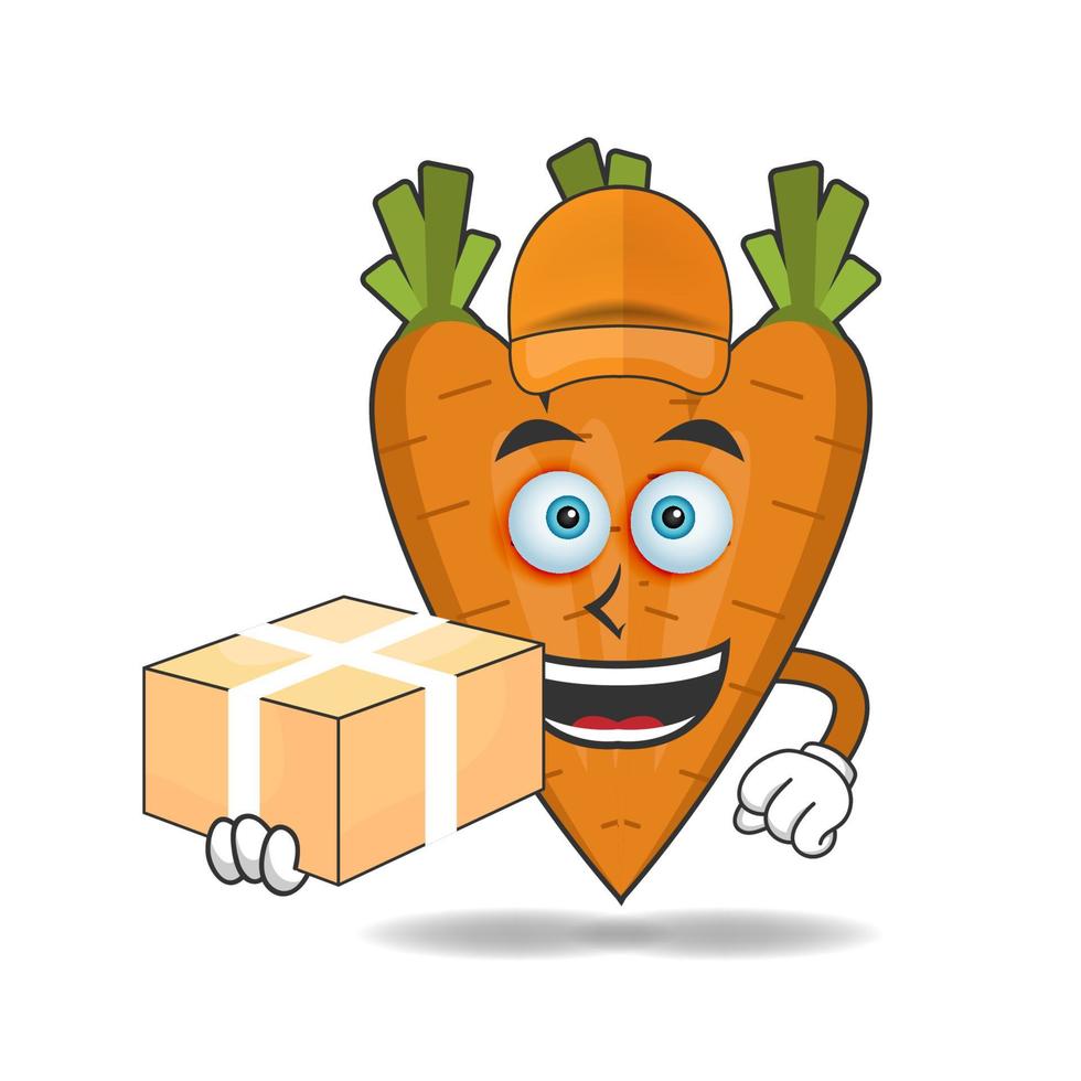 il personaggio della mascotte della carota è un fattorino. illustrazione vettoriale
