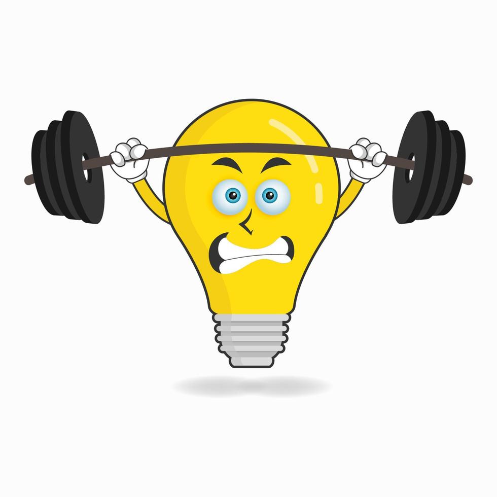 personaggio mascotte lampadina con attrezzature per il fitness. illustrazione vettoriale