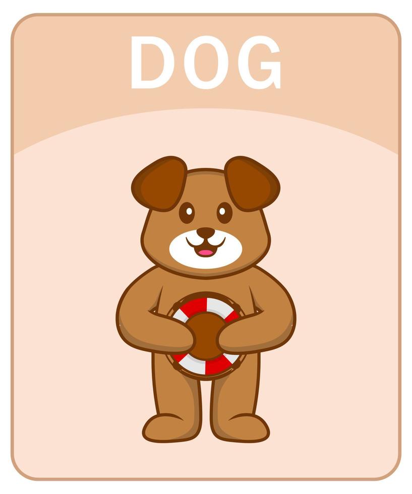 flashcard alfabeto con simpatico personaggio dei cartoni animati di cane. vettore