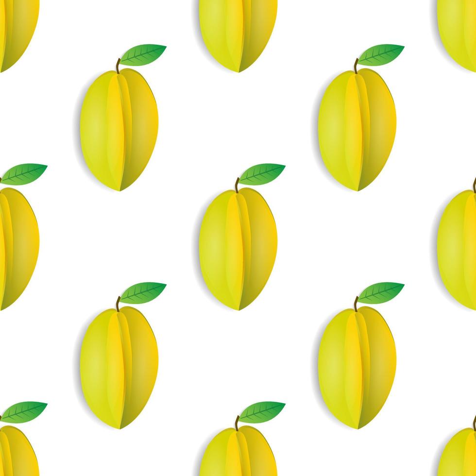 modello senza cuciture di frutta stella gialla e foglie verdi. su uno sfondo bianco. carta da parati di frutta moderna e pronta per la stampa su tessuto. illustrazione vettoriale
