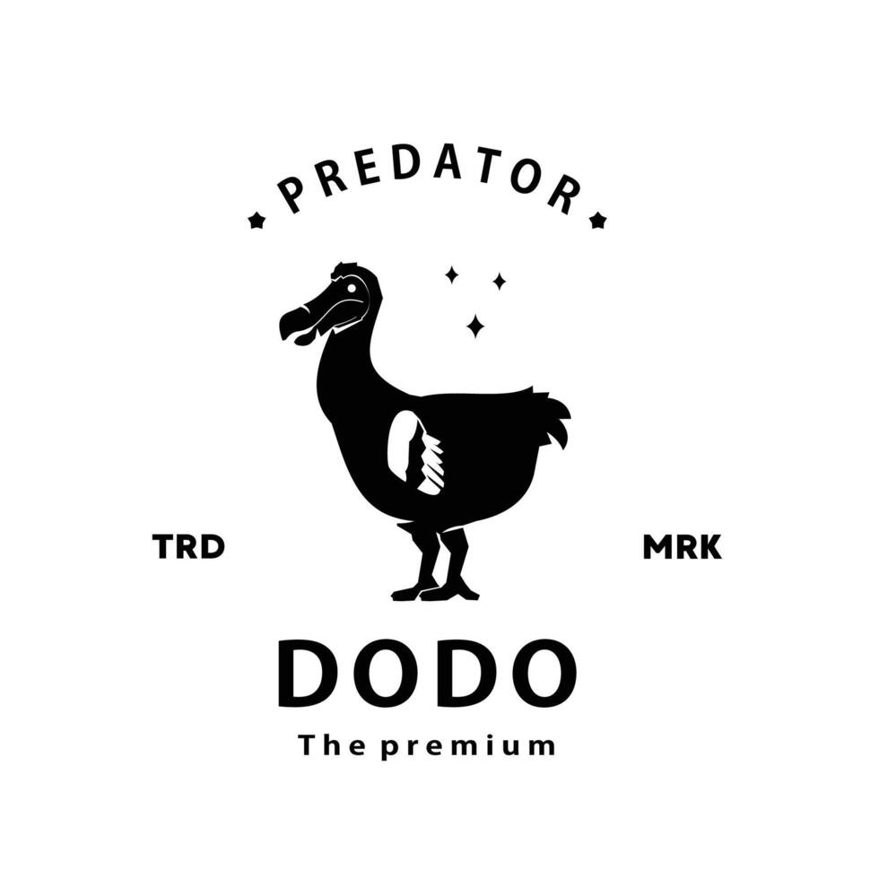 Vintage ▾ retrò fricchettone dodo logo vettore schema silhouette arte icona